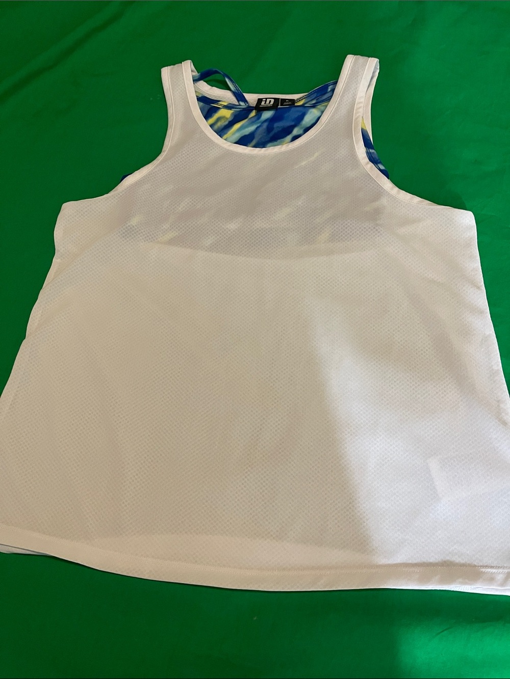 Ideology White Mesh Tank with Blue and Yellow Liner